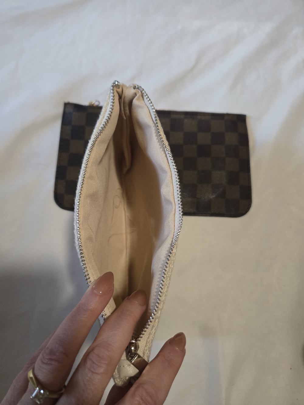 Canvas Zip Pouch Set - Neutral Ivory and Brown - Picture 4 of 6